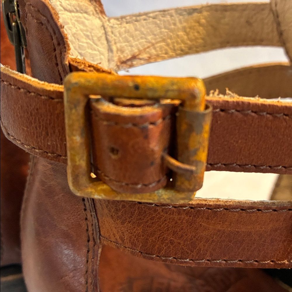 NWT Freebird by Steven Claw strappy block heel distressed brown leather sandals - Picture 7 of 15